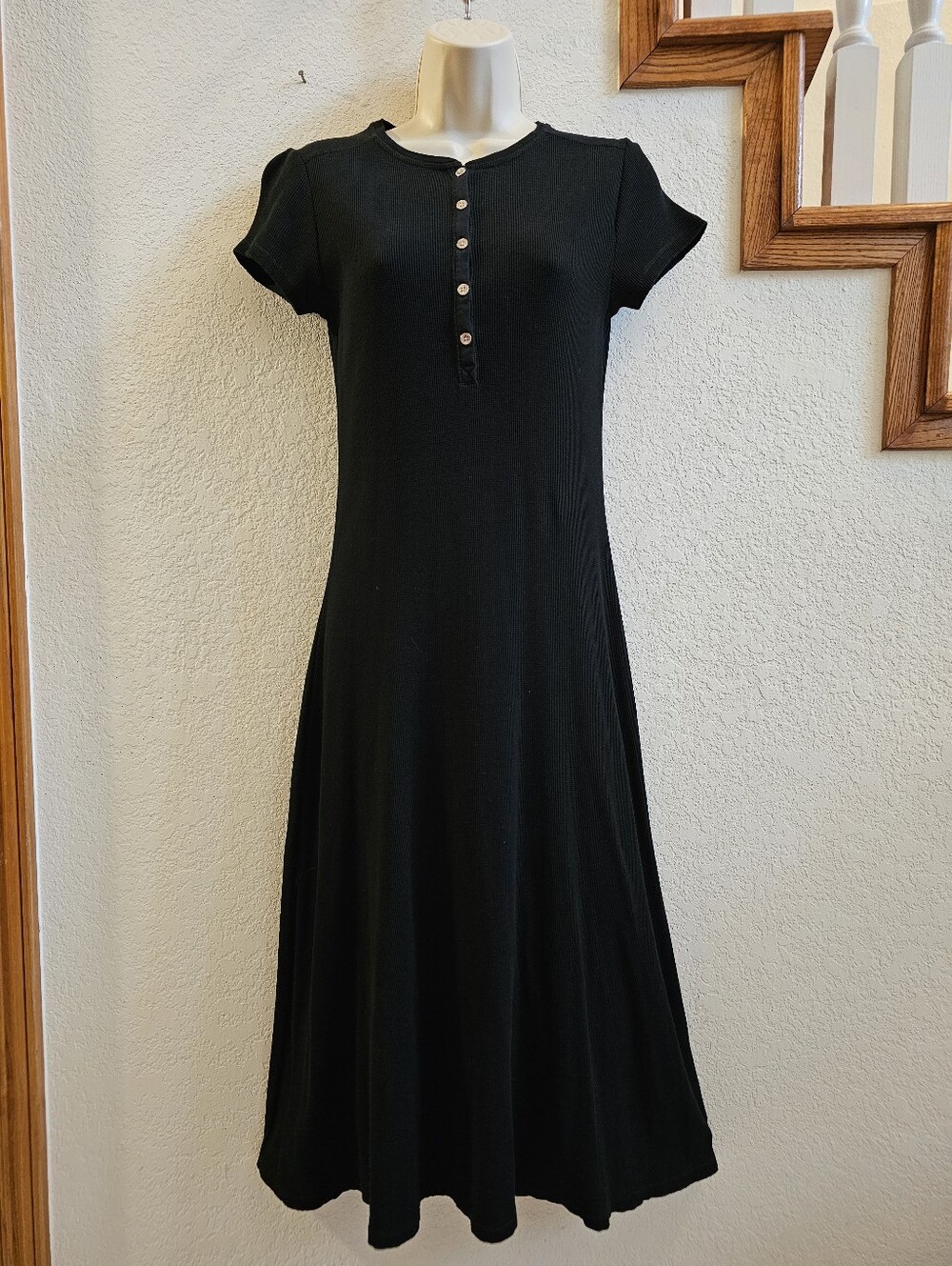 Lauren Ralph Lauren Classic Black Button-Front Knit Midi Dress Size PXS
